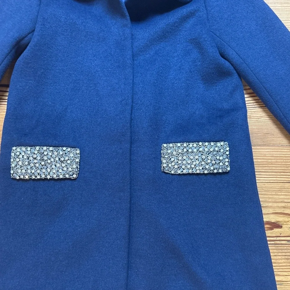 Colleen Lopez Wool‎ Blend Coat Women Blue Excellent Rhinestone Pocket SIZE XS - Picture 2 of 7